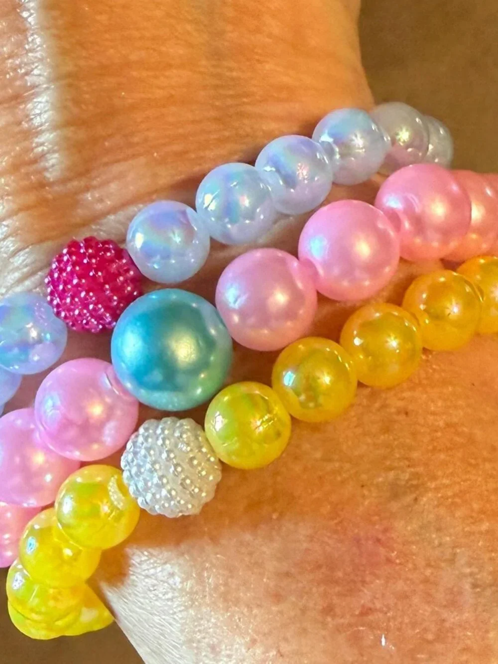 Pastel Beaded Bracelet Stack 3-Pc Iridescent Mermaidcore Summer Gift